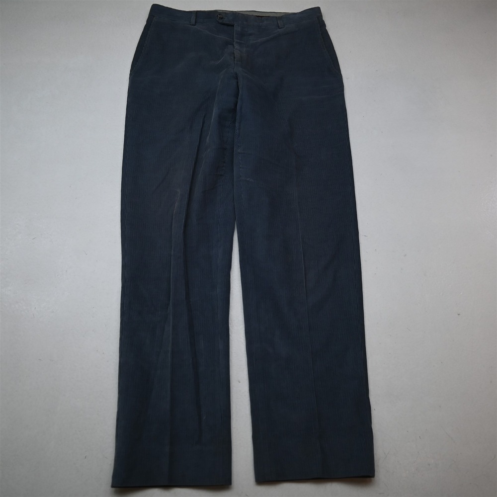 Hickey Freeman 32x32 Blue Corduroy Classic Flat Front Dress Mens Pants